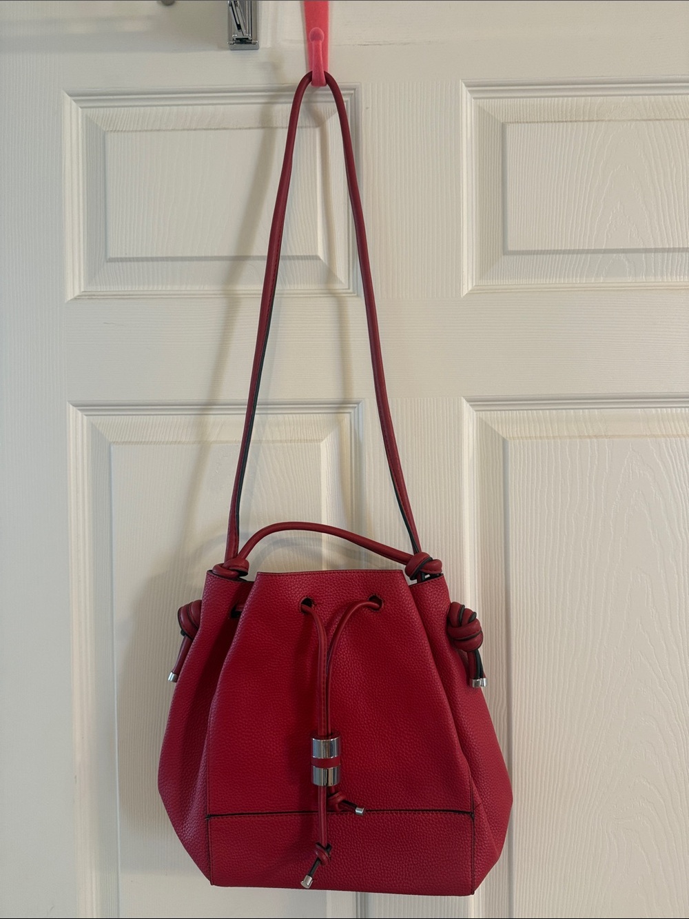 Zara Red Pebbled Bucket Shoulder Bag